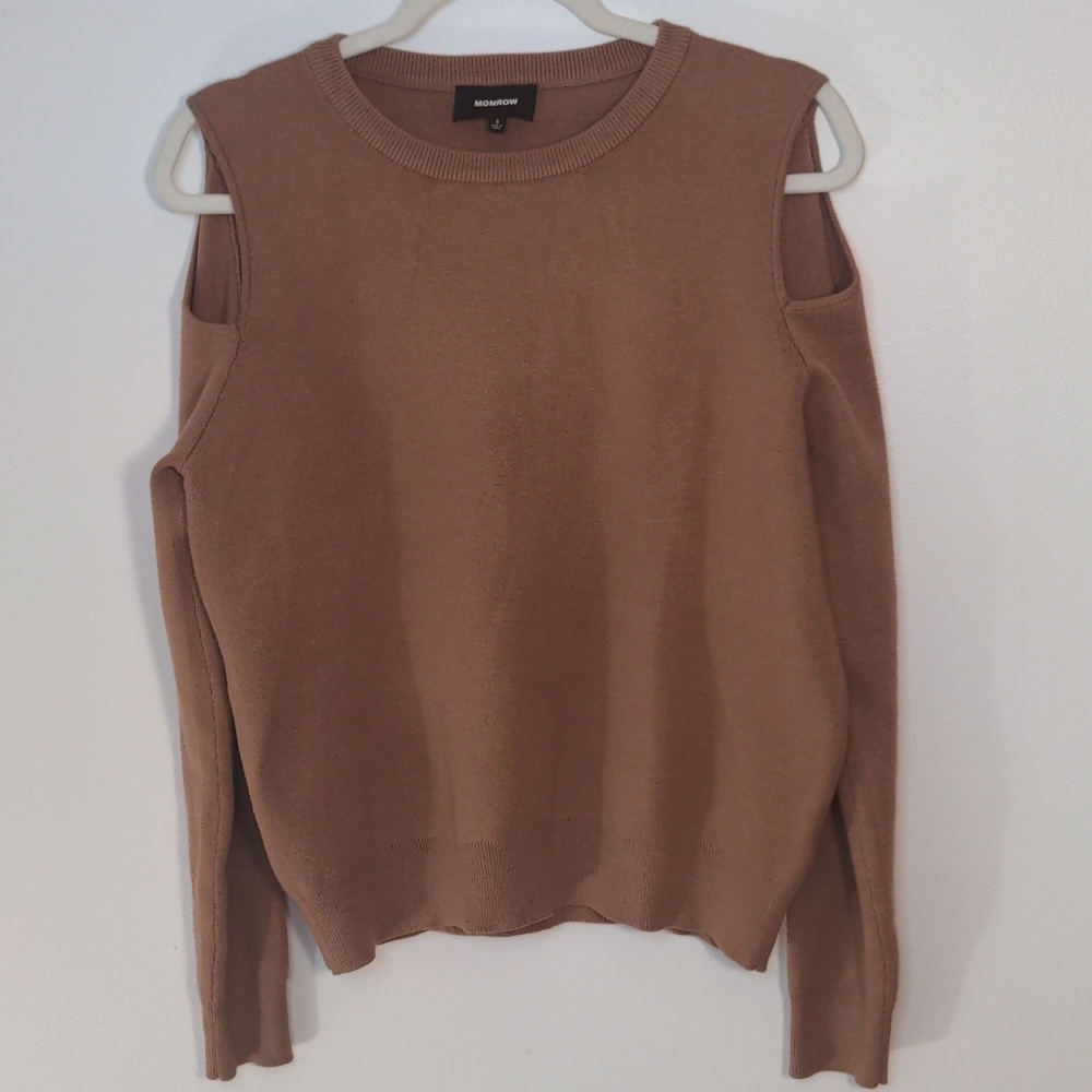 Monrow Supersoft Cut Out Camel Knit Sweater Small - Picture 4 of 9